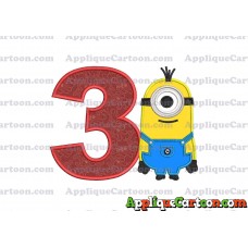 Kevin Despicable Me Applique Embroidery Design Birthday Number 3