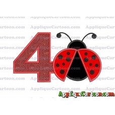 Ladybug Applique Embroidery Design Birthday Number 4