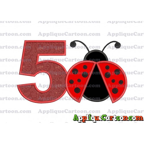 Ladybug Applique Embroidery Design Birthday Number 5