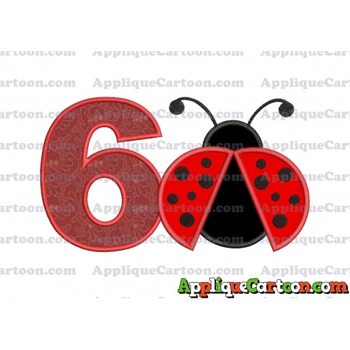 Ladybug Applique Embroidery Design Birthday Number 6