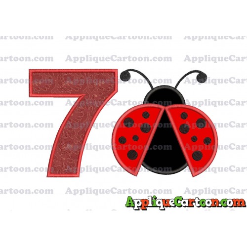 Ladybug Applique Embroidery Design Birthday Number 7