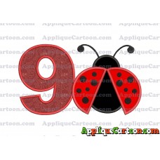 Ladybug Applique Embroidery Design Birthday Number 9