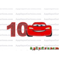 Lightning McQueen Cars Applique 01 Embroidery Design Birthday Number 10