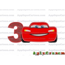 Lightning McQueen Cars Applique 01 Embroidery Design Birthday Number 3