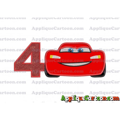 Lightning McQueen Cars Applique 01 Embroidery Design Birthday Number 4