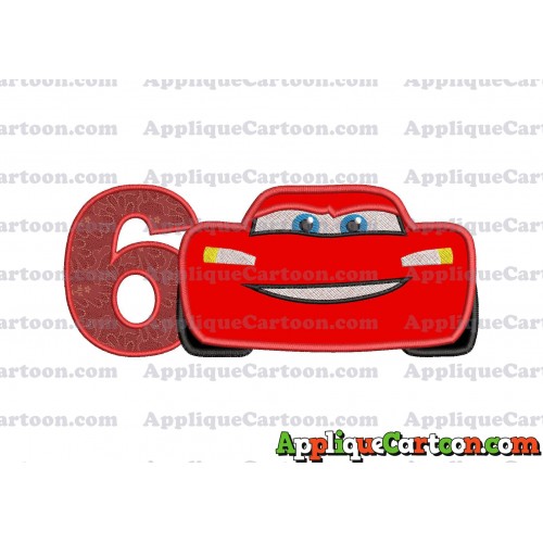 Lightning McQueen Cars Applique 01 Embroidery Design Birthday Number 6