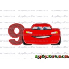 Lightning McQueen Cars Applique 01 Embroidery Design Birthday Number 9