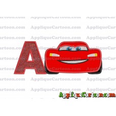 Lightning McQueen Cars Applique 01 Embroidery Design With Alphabet A