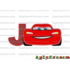Lightning McQueen Cars Applique 01 Embroidery Design With Alphabet J