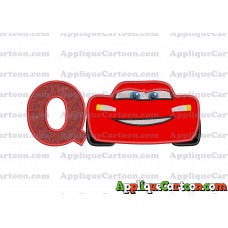 Lightning McQueen Cars Applique 01 Embroidery Design With Alphabet Q