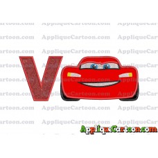 Lightning McQueen Cars Applique 01 Embroidery Design With Alphabet V