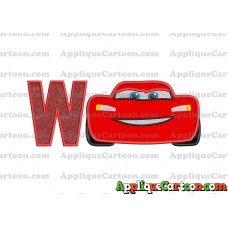 Lightning McQueen Cars Applique 01 Embroidery Design With Alphabet W