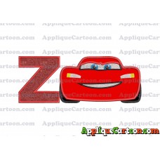 Lightning McQueen Cars Applique 01 Embroidery Design With Alphabet Z