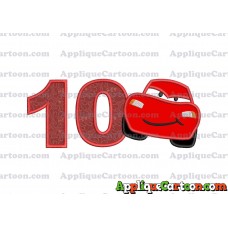 Lightning McQueen Cars Applique 02 Embroidery Design Birthday Number 10
