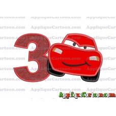 Lightning McQueen Cars Applique 02 Embroidery Design Birthday Number 3
