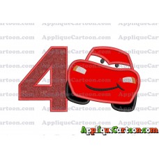 Lightning McQueen Cars Applique 02 Embroidery Design Birthday Number 4