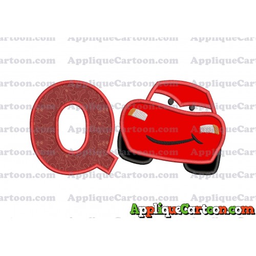 Lightning McQueen Cars Applique 02 Embroidery Design With Alphabet Q