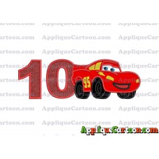 Lightning McQueen Cars Applique 03 Embroidery Design Birthday Number 10