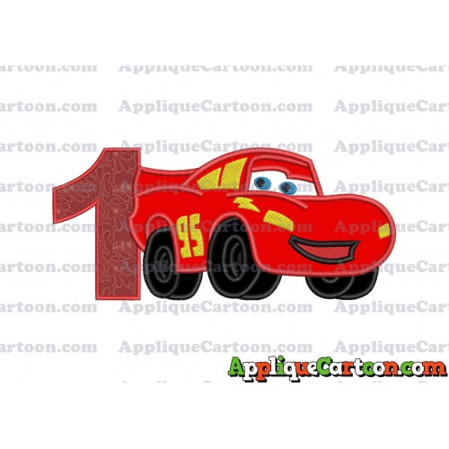 Lightning McQueen Cars Applique 03 Embroidery Design Birthday Number 1