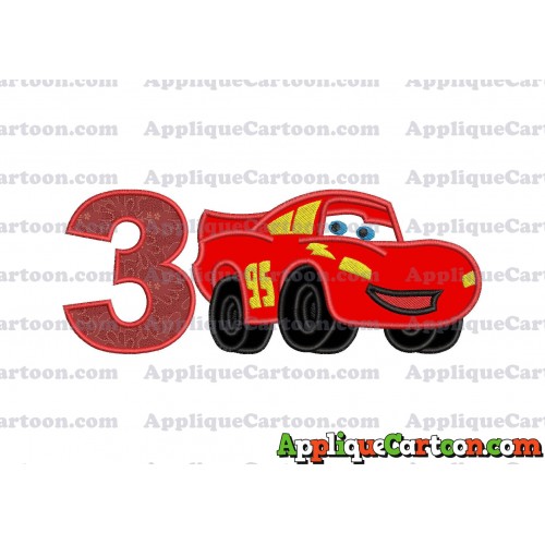 Lightning McQueen Cars Applique 03 Embroidery Design Birthday Number 3