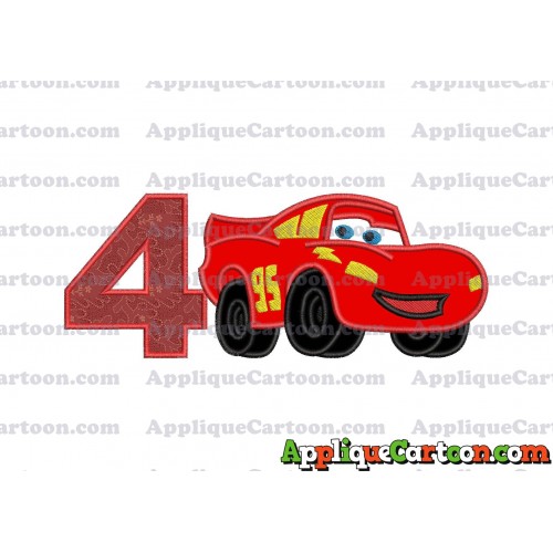 Lightning McQueen Cars Applique 03 Embroidery Design Birthday Number 4