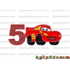 Lightning McQueen Cars Applique 03 Embroidery Design Birthday Number 5