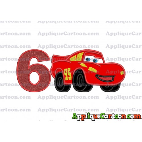 Lightning McQueen Cars Applique 03 Embroidery Design Birthday Number 6