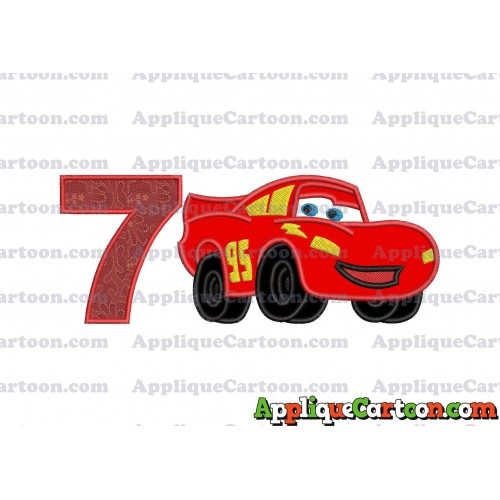 Lightning McQueen Cars Applique 03 Embroidery Design Birthday Number 7