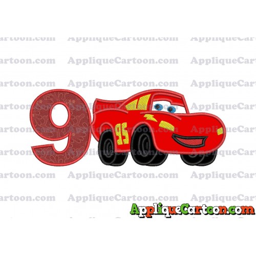 Lightning McQueen Cars Applique 03 Embroidery Design Birthday Number 9