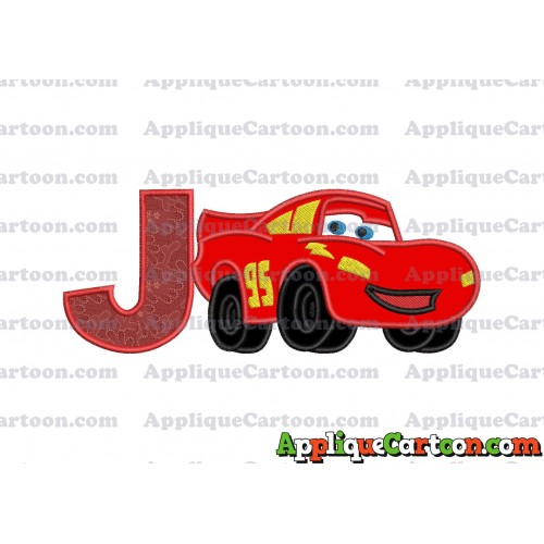Lightning McQueen Cars Applique 03 Embroidery Design With Alphabet J