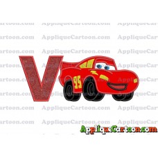 Lightning McQueen Cars Applique 03 Embroidery Design With Alphabet V