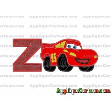 Lightning McQueen Cars Applique 03 Embroidery Design With Alphabet Z