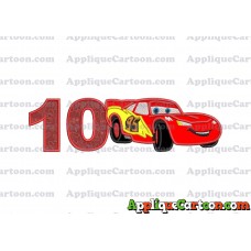 Lightning McQueen Cars Applique Designs Birthday Number 10