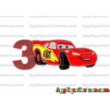 Lightning McQueen Cars Applique Designs Birthday Number 3