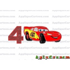 Lightning McQueen Cars Applique Designs Birthday Number 4