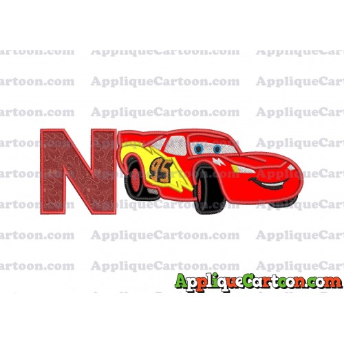 Lightning McQueen Cars Applique Designs With Alphabet N