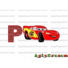 Lightning McQueen Cars Applique Designs With Alphabet P