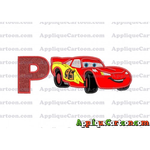 Lightning McQueen Cars Applique Designs With Alphabet P
