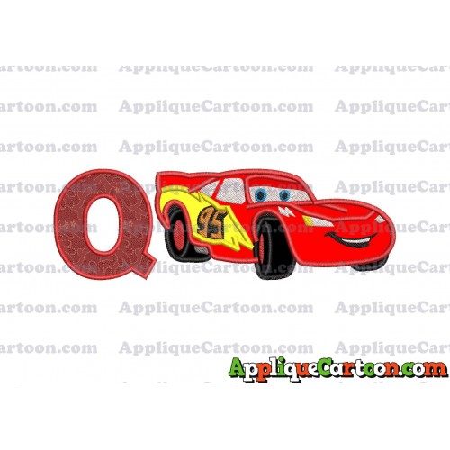 Lightning McQueen Cars Applique Designs With Alphabet Q