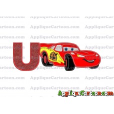 Lightning McQueen Cars Applique Designs With Alphabet U