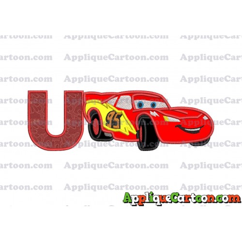 Lightning McQueen Cars Applique Designs With Alphabet U