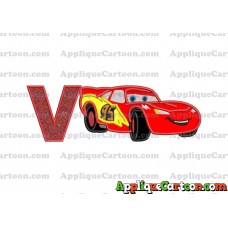 Lightning McQueen Cars Applique Designs With Alphabet V