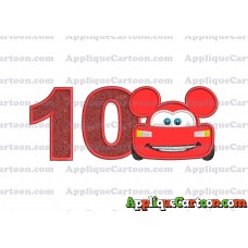 Lightning Mcqueen Ears Mickey Mouse Applique Design Birthday Number 10