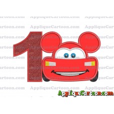 Lightning Mcqueen Ears Mickey Mouse Applique Design Birthday Number 1