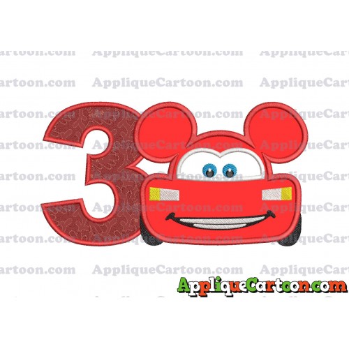 Lightning Mcqueen Ears Mickey Mouse Applique Design Birthday Number 3