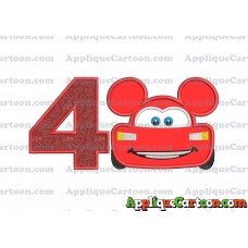Lightning Mcqueen Ears Mickey Mouse Applique Design Birthday Number 4