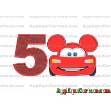 Lightning Mcqueen Ears Mickey Mouse Applique Design Birthday Number 5