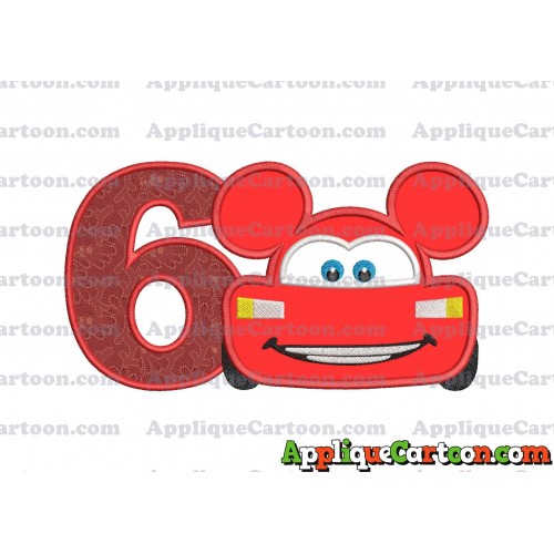 Lightning Mcqueen Ears Mickey Mouse Applique Design Birthday Number 6
