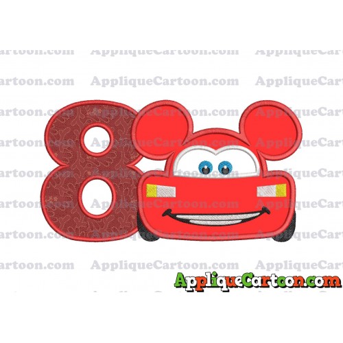 Lightning Mcqueen Ears Mickey Mouse Applique Design Birthday Number 8