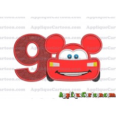 Lightning Mcqueen Ears Mickey Mouse Applique Design Birthday Number 9